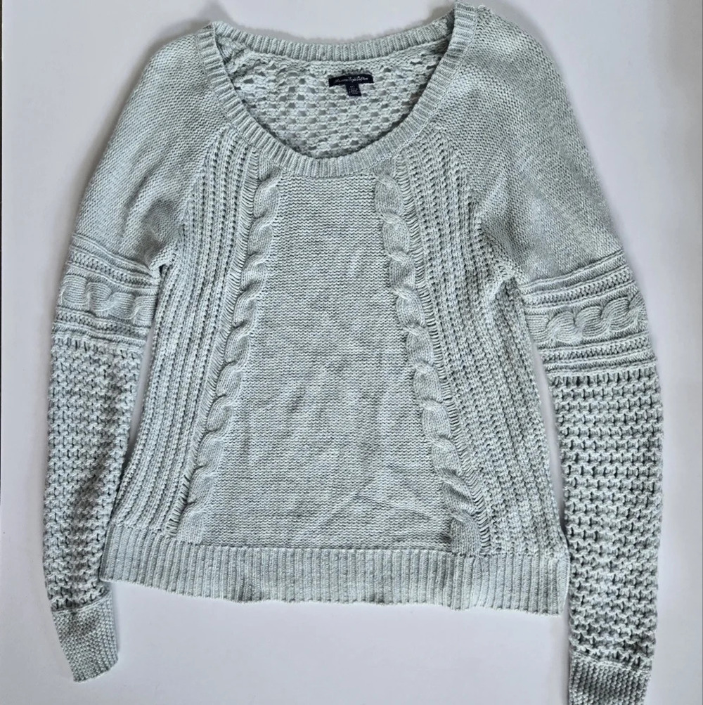America Eagle wool cotton Crochet cable Knit Sweater women sz Large - Picture 3 of 9
